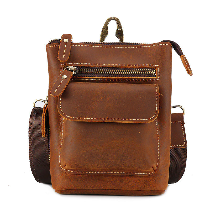 Vintage Brown Leather Men's Small Side Bag Belt Pouch Belt Bag Small Messenger Bag For Men - iwalletsmen