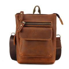 Vintage Brown Leather Men's Small Side Bag Belt Pouch Belt Bag Small Messenger Bag For Men - iwalletsmen