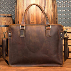 Vintage Brown Leather Mens 14 inches Briefcase Laptop Briefcase Business Bags Work Bags for Men - iwalletsmen