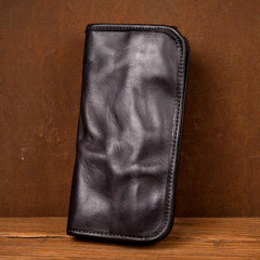 Black Cool Mens Leather long Wallet Brown Leather Zipper Wallet Long Wallets Clutch for Men - iwalletsmen