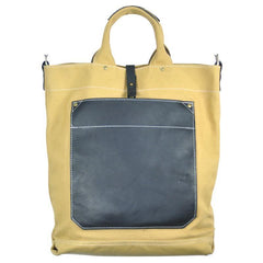 White Canvas Leather Mens Tote Handbags Messenger Bag Khaki Shoulder Tote Bag For Men and Women - iwalletsmen