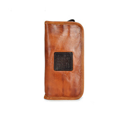 Vintage Mens Leather Long Zipper Wallets Blue Bifold Long Wallet Black Phone Wallet For Men - iwalletsmen