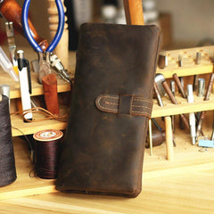 Vintage Red Brown Leather Mens Long Wallet Bifold Zipper Long Wallet For Men - iwalletsmen