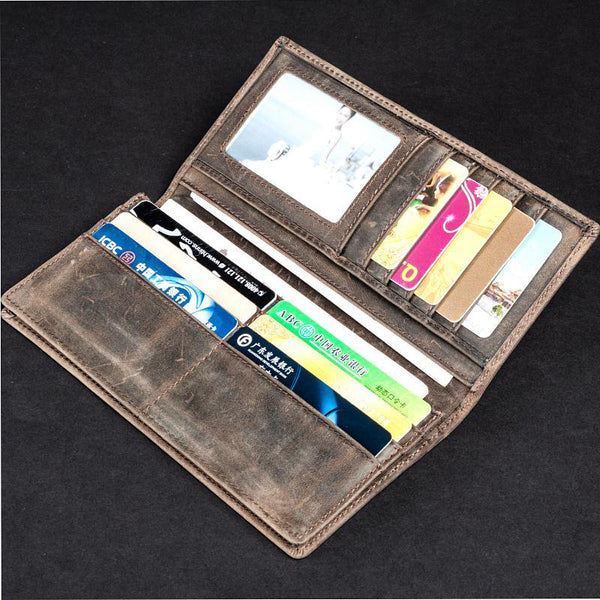 Light Brown Vintage Mens long Wallet Dark Brown Clutch Wallet Long Wallets for Men - iwalletsmen