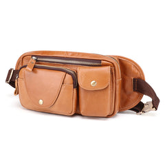 Vintage Brown Leather Men's Fanny Pack Hip Pack Chest Bag Sling Crossbody Bag For Men - iwalletsmen