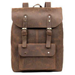 Casual Brown Mens Leather 15-inch Large Backpack Travel Backpacks Computer Backpacks for men - iwalletsmen
