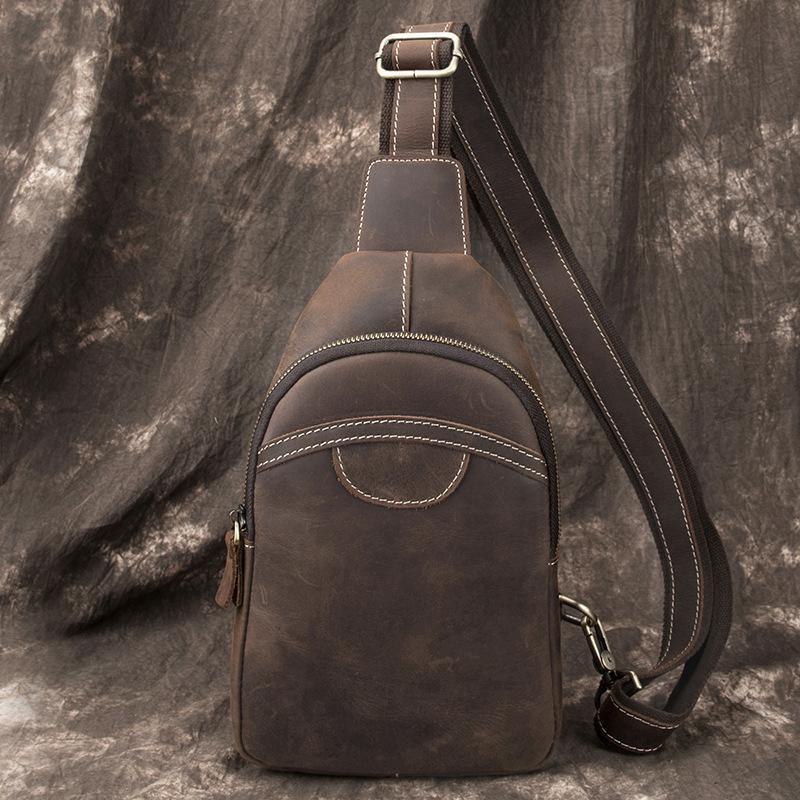 Black Leather Sling Backpack Mens Sling Pack Coffee Leather Sling Bag For Men - iwalletsmen