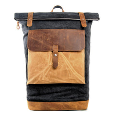 Cool Canvas Leather Mens Large Waterproof Green Backpack Travel Backpack Black Computer Backpack for Men - iwalletsmen