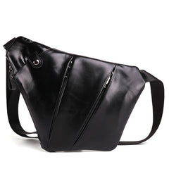 Cool Leather Brown Men's Sling Bag Chest Bag Black Crossbody Backpack For Men - iwalletsmen