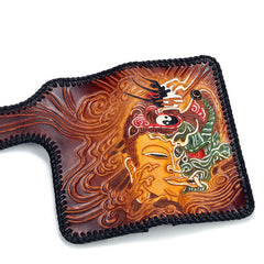 Handmade Leather Buddha&Demon Mens Chain Biker Wallet Cool Leather Wallet With Chain Wallets for Men