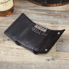 Black Cool Leather Mens Card Holder Trifold Key Wallet Key Holder For Men - iwalletsmen