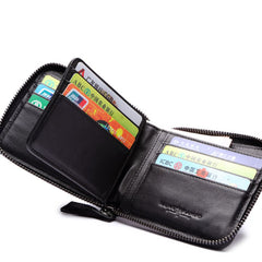 Genuine Leather Mens Chain Biker Wallet Cool Zipper Leather Wallet Bifold billfold Wallets - iwalletsmen