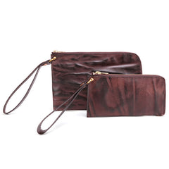 COFFEE Small MENS LEATHER SLIM ZIPPER CLUTCH WRISTLET PURSE BAG CLUTCH BAG FOR MEN - iwalletsmen