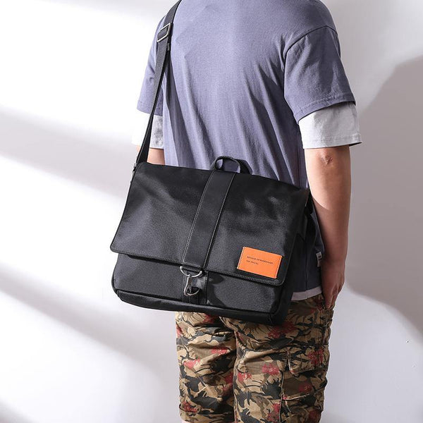 Cool Black Nylon MENS Waterproof Laptop Bag Black Nylon Messenger Bag Courier Bag For Men - iwalletsmen