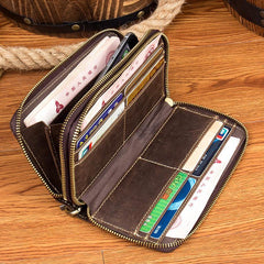 Cool Dark Brown Mens long Wallet Wristlet Wallet Clutch Wallet Yellow Brown Long Wallets for Men - iwalletsmen