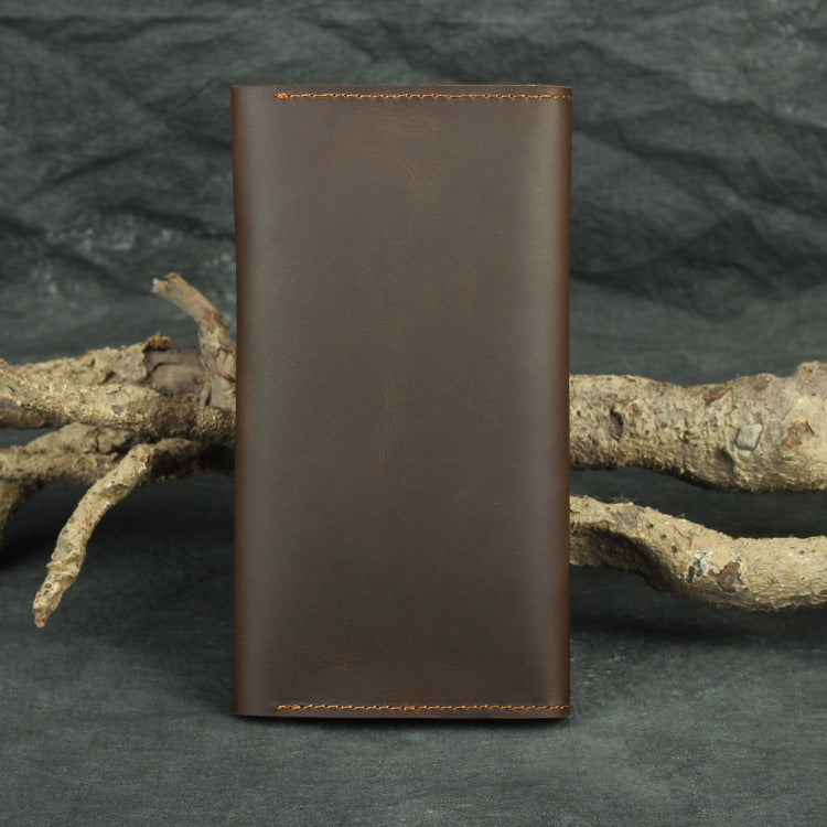 Brown Vintage Slim Leather Long Wallet for Men Bifold Dark Brown Bifold Wallet For Men - iwalletsmen