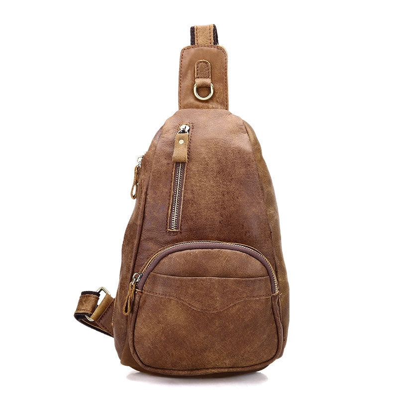 Cool Black and Brown Mens Leather Chest Bag Sling Bag Sling Crossbody Bag For Men - iwalletsmen