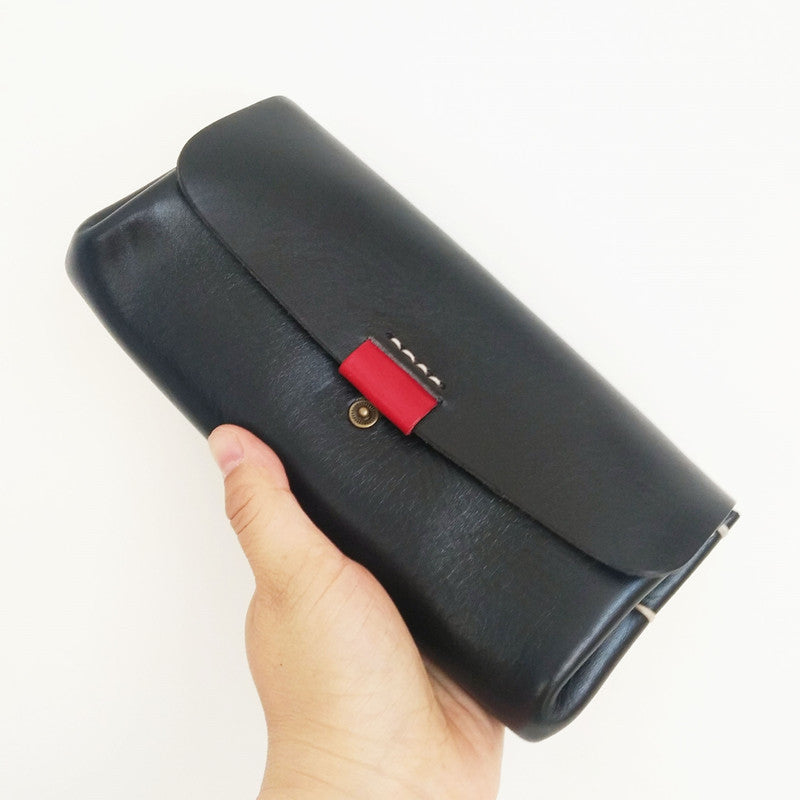 Handmade Suede Womens Black Leather Long Wallet Cool Green Envelope Wallet Clutch for Women - iwalletsmen