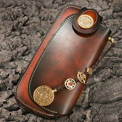 Handmade Leather Mens Cool Long World of Warcraft Leather Chain Wallet Cards Biker Trucker Wallet