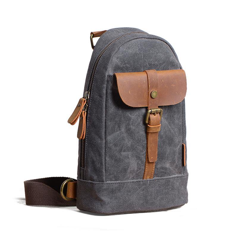 Canvas Leather Mens Sling Backpack Black Chest Bag Sling Pack Sling Bag For Men - iwalletsmen