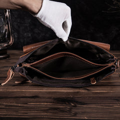 Oil Wax Leather Mens Brown Small Messenger Bag Postman Bag Courier Bag Shoulder Bag for Men - iwalletsmen
