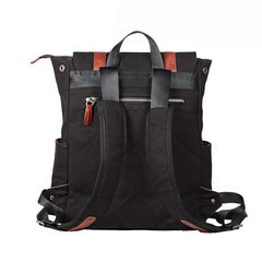 Black Fashion Canvas Leather Mens Laptop Backpack College Backpack Travel Backpack for Men - iwalletsmen
