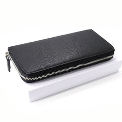 Black Mens Leather Zipper Long Wallet Phone Long Bifold Wallet for Men - iwalletsmen