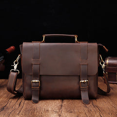 Vintage Brown Leather Men's Profess Briefcase Business Brown Shoulder Briefcase For Men - iwalletsmen