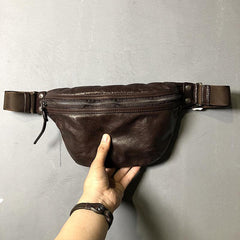Black Cool Leather Men Small Fanny Pack Waist Bag Hip Pack Tan Belt Bag Bumbag for Men - iwalletsmen