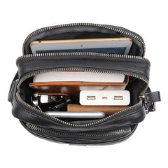 BADASS Black LEATHER MEN'S Small Side bag Vertical Phone Bag MESSENGER BAG Shoulder Bag FOR MEN - iwalletsmen