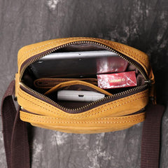 Tan LEATHER MENS Small Vertical SIDE BAG COURIER BAG Vertical MESSENGER BAG FOR MEN - iwalletsmen