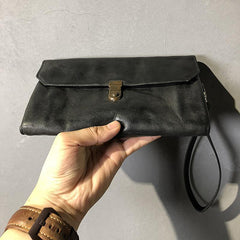 CASUAL BLACK LEATHER MEN'S Long Wallet Clutch Wallet BLACK Wristlet Wallet FOR MEN - iwalletsmen