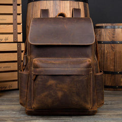 Brown Casual Mens Leather 15inches Computer Backpacks Black Travel Backpack College Backpacks for men - iwalletsmen