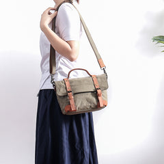 Canvas Leather Mens Womens Small Side Bag Green Courier Bag Messenger Bag for Men - iwalletsmen