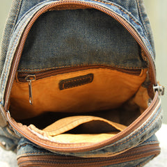 Denim Blue Mens 8 inches Sling Bag Chest Bags Fashion Denim One Shoulder Backpack For Men - iwalletsmen