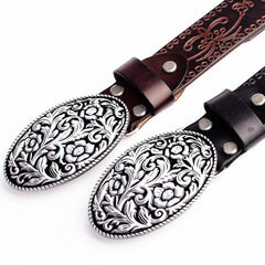 Handmade Genuine Leather Punk Rock Floral Mens Cool Men Biker Trucker Leather Belt