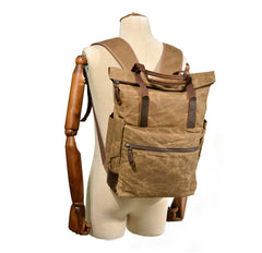 Cool Canvas Leather Mens Black College Backpack 15'' Computer Backpack Travel Backpack Hiking Bag for Men - iwalletsmen