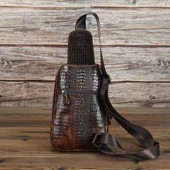 Crocodile Pattern Leather Backpack Men's Sling Bag Chest Bag Coffee One shoulder Backpack Sling Pack For Men - iwalletsmen