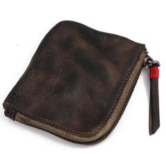 Vintage Leather Men's Small Change Wallet Brown Zipper Front Pocket Wallet For Men - iwalletsmen