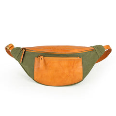 Canvas Leather Mens Caramel Waist Bag Army Green Fanny Pack Hip pack Chest Bag For Men - iwalletsmen