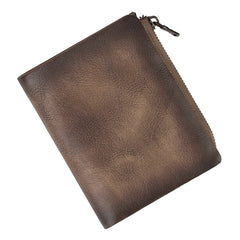 Brown Vintage Bifold Wallet Leather Mens Gray billfold Small Wallet Zipper Card Wallet For Men - iwalletsmen