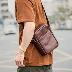 Brown Leather Mens CasualSmall Vertical Courier Bag Messenger Bags Black Postman Bag For Men - iwalletsmen
