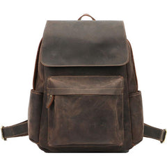 Cool Brown Leather Mens Travel Backpack Work 14'' School Backpack Work Backpack For Men - iwalletsmen