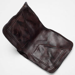 Dark Brown Handmade Leather Mens Bifold Small Wallet Brown billfold Wallet Card Wallet For Men - iwalletsmen