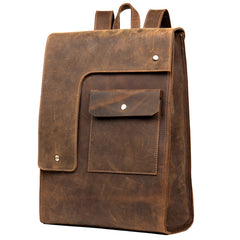 Black Fashion Mens Leather 14-inch Computer Backpack Dark Brown Satchel Backpacks School Backpacks for men - iwalletsmen