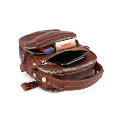 Brown Leather Men's Vertical Small Courier Bag Belt Pouch Mini Messenger Bag Belt Bag For Men - iwalletsmen