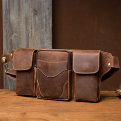 Cool Brown Leather Mens Fanny Pack Tool Waist Bags Hip Pack Belt Bag Bumbags for Men - iwalletsmen