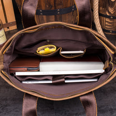 Casual Brown Leather 15 inches Laptop Briefcase Work Side Bag Work Handbag for Men - iwalletsmen