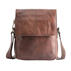 Casual Leather Mens 8 inches Vertical Side Bag Brown Messenger Bags Postman Bag for Men - iwalletsmen