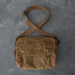 Waxed Canvas Leather Mens Gray Side Bag Khaki Messenger Bag Small Courier Bag For Men - iwalletsmen